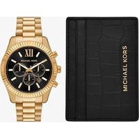 Michael Kors Mens Lexington Gold Chronograph Watch and Black Leather Cardholder Set MK9245SET