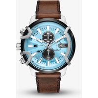 Diesel Mens Griffed Blue Chronograph Leather Strap Watch DZ4656