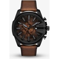Diesel Mens Mega Chief Chronograph Brown Leather Strap Watch DZ4692