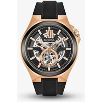 Bulova Mens Maquina Rose Gold Tone Automatic Skeleton Watch 98A177