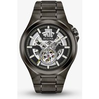 Bulova Mens Maquina Stainless Steel Automatic Skeleton Dial Gunmetal Bracelet Watch 98A179