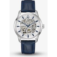 Bulova Mens Sutton Automatic Blue Skeleton Dial Leather Strap Watch 96A330