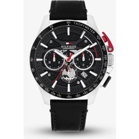 Tommy Hilfiger Mens Bank Skeleton Chronograph Black Leather Strap Watch 1792258