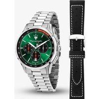 Maserati Mens Sorpasso Green Chronograph Dial and Black Leather Strap Watch MSR8873624002