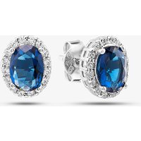 Silver Oval Blue Crystal Earrings E611267