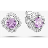 Sterling Silver Halo Purple Crystal Stud Earrings E613793-EG