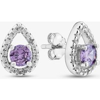 Silver Purple Cubic Zirconia Tear Drop Cluster Stud Earrings E612282 PURP