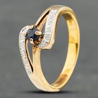 Pre-Owned 9ct Yellow Gold Sapphire and Diamond Twist Open Shoulders Dress Ring 41102177