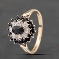 Pre-Owned 9ct Yellow Gold Sapphire and Cubic Zirconia Cluster Ring 41102288