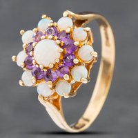 Pre-Owned 9ct Yellow Gold Opal and Amethyst Cluster Ring 41102429