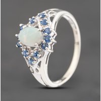 Pre-Owned 9ct White Gold Opal and Sapphire Cluster Ring 41102535