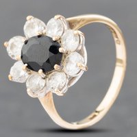 Pre-Owned 9ct Yellow Gold Sapphire and Cubic Zirconia Oval Flower Cluster Ring 41102552