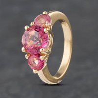 Pre-Owned 14ct Yellow Gold Colour Treated Topaz Three Stone Dress Ring 41102616