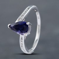 Pre-Owned 9ct White Gold Glass and Cubic Zirconia Shoulders Teardrop Dress Ring 41102673