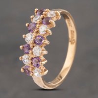 Pre-Owned 9ct Yellow Gold Amethyst and Cubic Zirconia Two Row Ring 41102851