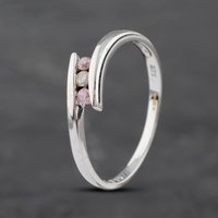 Pre-Owned 9ct White Gold Cubic Zirconia Tension Set Crossover Three Stone Ring 41103039