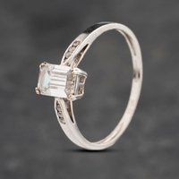 Pre-Owned 9ct White Gold Cubic Zirconia Emerald Cut Shoulder Set Solitaire Ring 41103070