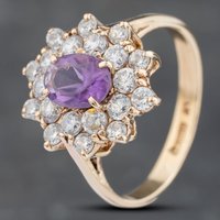 Pre-Owned 9ct Yellow Gold Amethyst and Cubic Zirconia Cluster Ring 41103171