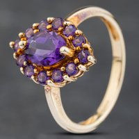 Pre-Owned 9ct Yellow Gold Amethyst Marquise Shape Cluster Ring 41103174
