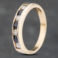 Pre-Owned 9ct Yellow Gold Sapphire and Cubic Zirconia Channel Set Half Eternity Ring 41103179