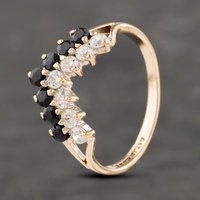 Pre-Owned 9ct Yellow Gold Sapphire and Cubic Zirconia Two Row Wishbone Ring 41103239