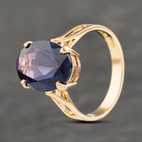 Pre-Owned 9ct Yellow Gold Colour Changing Sythetic Sapphire Oval Dress Ring 41103264