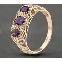 Pre-Owned 9ct Yellow Gold Amethyst and Cubic Zirconia Seven Stone Ring 41103289