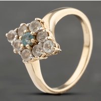 Pre-Owned 9ct Yellow Gold Blue Topaz and White Topaz Cluster Ring 41103305