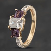 Pre-Owned 9ct Yellow Gold Amethyst and Cubic Zirconia Dress Ring 41103363