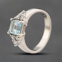 Pre-Owned 9ct White Gold Blue Topaz and Cubic Zirconia Seven Stone Ring 41103405