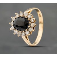 Pre-Owned 9ct Yellow Gold Sapphire and Cubic Zirconia Oval Cluster Ring 41103413