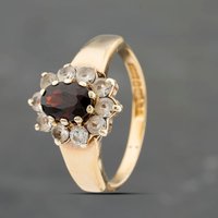 Pre-Owned 9ct Yellow Gold Garnet and Cubic Zirconia Cluster Ring 41103414
