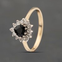 Pre-Owned 9ct Yellow Gold Sapphire and Cubic Zirconia Heart Cluster Ring 41103441