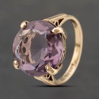 Pre-Owned 9ct Yellow Gold Amethyst Large Round Dress Ring 41103458