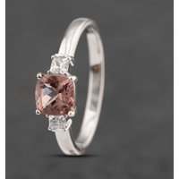 Pre-Owned 9ct White Gold Pink Quartz and Cubic Zirconia Three Stone Ring 41103481