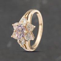 Pre-Owned 9ct Yellow Gold Amethyst and Rainbow Crystal Flower Cluster Ring 41103511