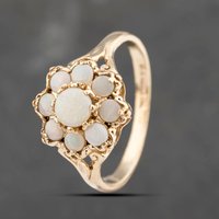Pre-Owned 9ct Yellow Gold Opal Flower Cluster Ring 41103512