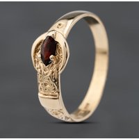 Pre-Owned 9ct Yellow Gold Garnet Set Engraved Buckle Ring 41103559