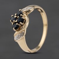 Pre-Owned 9ct Yellow Gold Sapphire and Cubic Zirconia Shoulders Cluster Ring 41103563