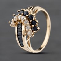 Pre-Owned 9ct Yellow Gold Sapphire and White Zircon Dress Ring 41103578