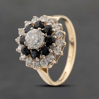 Pre-Owned 9ct Yellow Gold Sapphire and Cubic Zirconia Round Tier Cluster Ring 41103620
