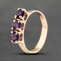 Pre-Owned 9ct Yellow Gold Amethyst Three Stone Ring 41103634