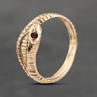 Pre-Owned 9ct Yellow Gold Garnet Snake Signet Ring 41103641