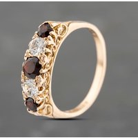 Pre-Owned 9ct Yellow Gold Garnet and Spinel Five Stone Ring 41103658