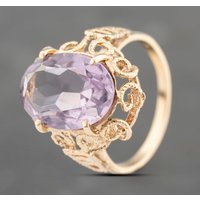 Pre-Owned 9ct Yellow Gold Amethyst Large Oval Ornate Dress Ring 41103667
