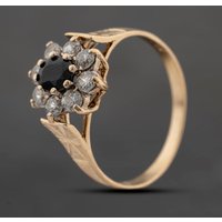 Pre-Owned 9ct Yellow Gold Sapphire and Cubic Zirconia Flower Cluster Ring 41103689