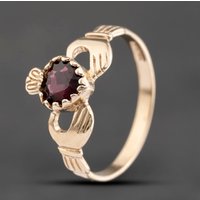 Pre-Owned 9ct Yellow Gold Garnet Claddagh Ring 41103752