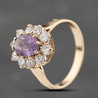 Pre-Owned 9ct Yellow Gold Amethyst and Cubic Zirconia Flower Cluster Ring 41103766