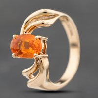 Pre-Owned 9ct Yellow Gold Fire Opal Oval Fancy Shoulders Dress Ring 41103777