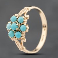 Pre-Owned 9ct Yellow Gold Turquoise Flower Cluster Ring 41103781